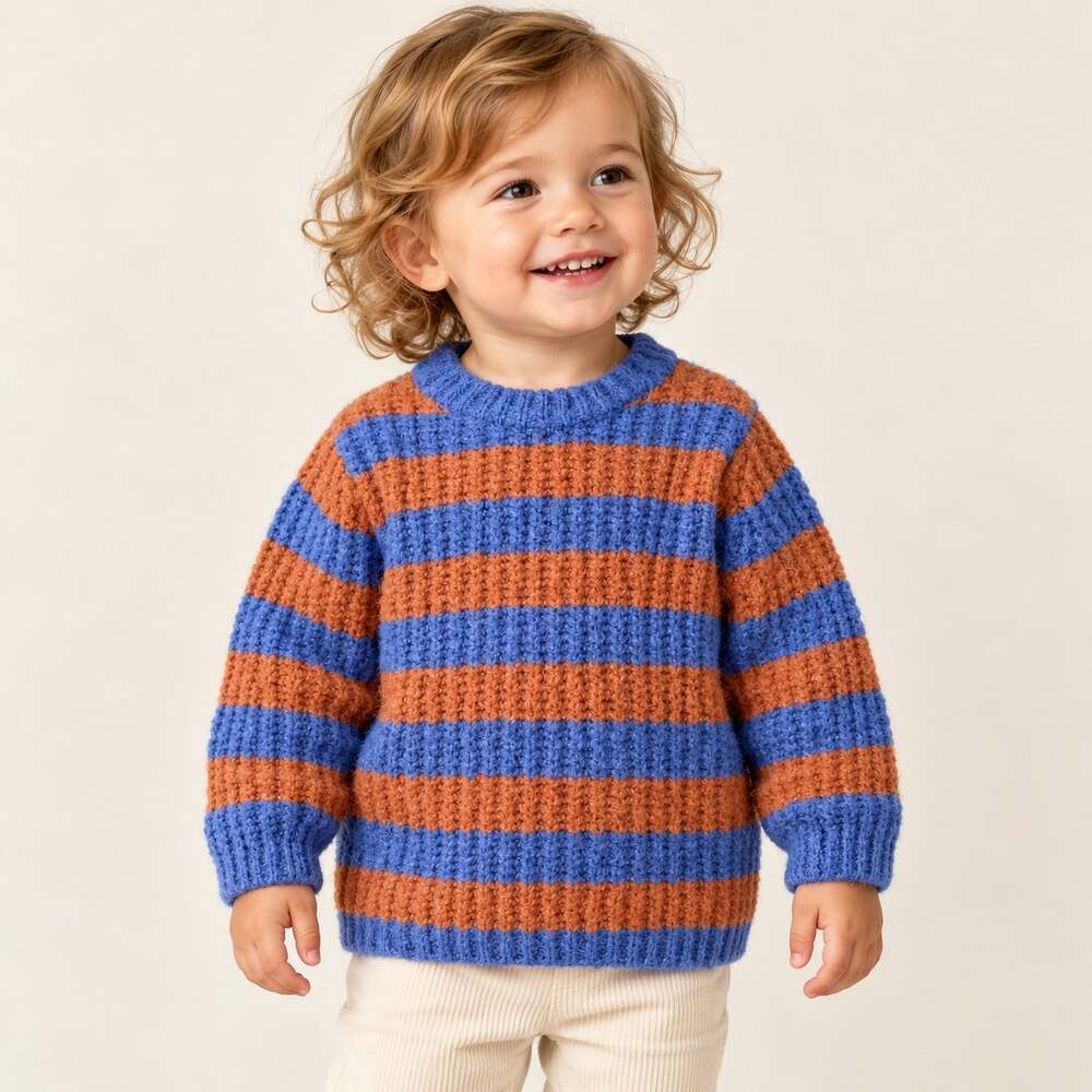 Zara Baby Blue & Brown Striped Chunky Knit Sweater